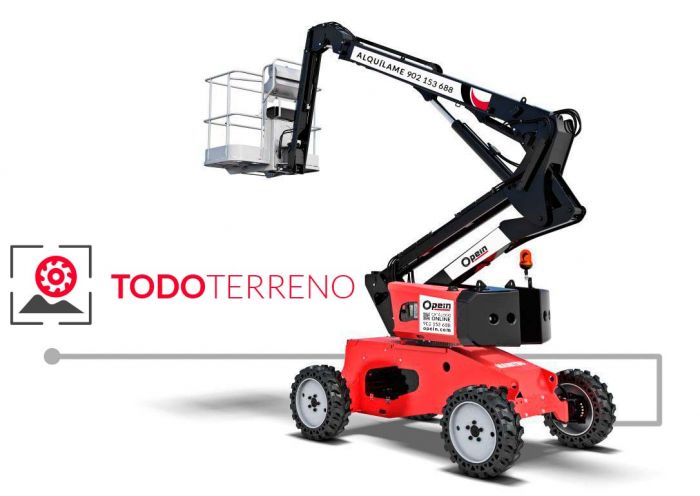 Opein | Alquiler y venta de articulada todoterreno diésel Manitou man go de 12 metros 230kg en Madrid, Canarias y Marruecos.