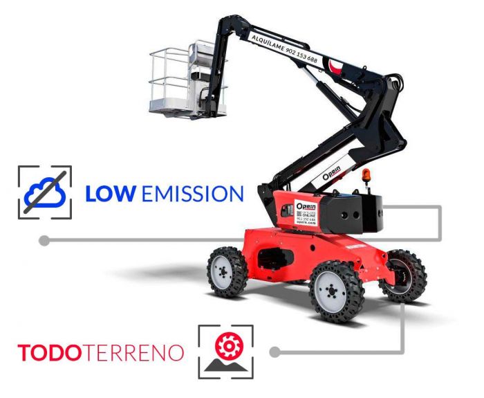 Opein | Alquiler y venta de plataforma elevadora articulada todoterreno diésel Manitou man go 12 stv de 12 metros 230kg en Canarias y Madrid.