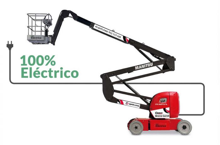 Opein | Alquiler y venta de plataforma elevadora articulada eléctrica Manitou 170 aetjl de 17 metros 200kg en Canarias y Madrid.