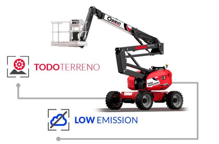 Opein | Alquiler y venta de plataforma elevadora articulada todoterreno diésel Manitou 180 atj stv de 18 metros 230kg en Canarias y Madrid.