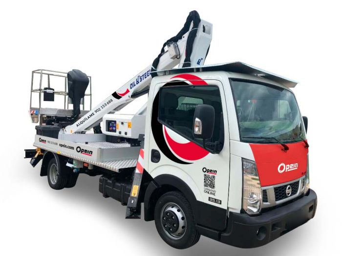 Opein | Alquiler y venta de cesta camión diésel telescópica Oil&Steel Scorpion 1812 18m 225kg en Canarias, Madrid y Marruecos.
