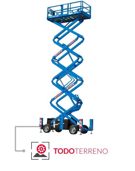 Opein | Alquiler y venta de elevador de tijera todoterreno diésel Genie gs-5.390rt de 18 metros 680kg en Madrid, Canarias y Marruecos.
