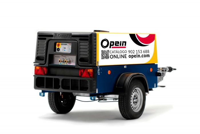 Opein | Alquiler y venta de compresor de aire diésel monofásico Compair c62, 120 litros, 7 bar en Canarias, Madrid y Marruecos.
