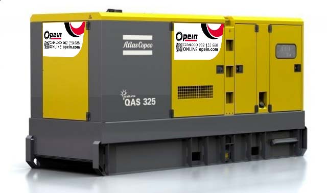Opein | Alquiler y venta de grupo electrógeno diésel Atlas Copco Dvs 375, 400 kva, motor Volvo de bajo consumo e insonorizado en Canarias, Madrid y Marruecos.
