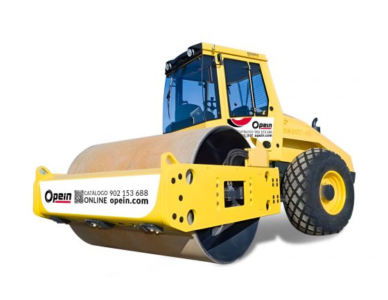 Opein | Alquiler y venta de rodillo compactador monocilíndrico Bomag 12000kg en Canarias, Madrid y Marruecos.