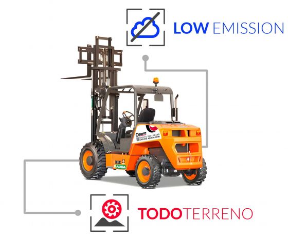 Opein | Alquiler y venta de Carretilla elevadora diésel todoterreno 4x4 Ausa 2,0T con matriculación en Canarias, Madrid y Marruecos.