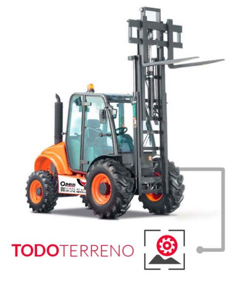 Opein | Alquiler y venta de Carretilla elevadora diésel todoterreno 4x4 Ausa 2,5T con matriculación en Canarias y Marruecos.