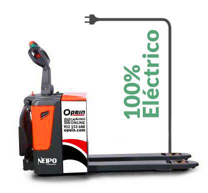 Opein | Alquiler y venta de Transpaleta eléctrica industrial Neipo PT20 2,0T en Canarias, Madrid y Marruecos.