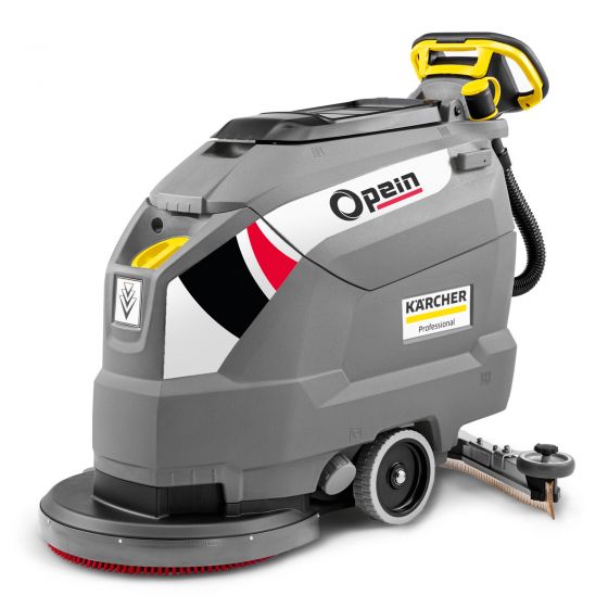 Opein | Alquiler y venta de fregadora (persona de pie en máquina) Karcher 50cm y batería de 24v en Canarias, Madrid y Marruecos.