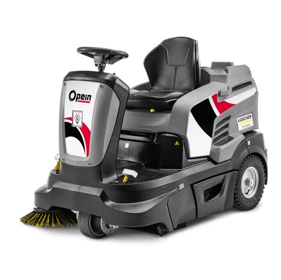 Opein | Alquiler y venta de barredora eléctrica (con persona sentada en máquina) Karcher, 24v, 90cm en Canarias, Madrid y Marruecos.