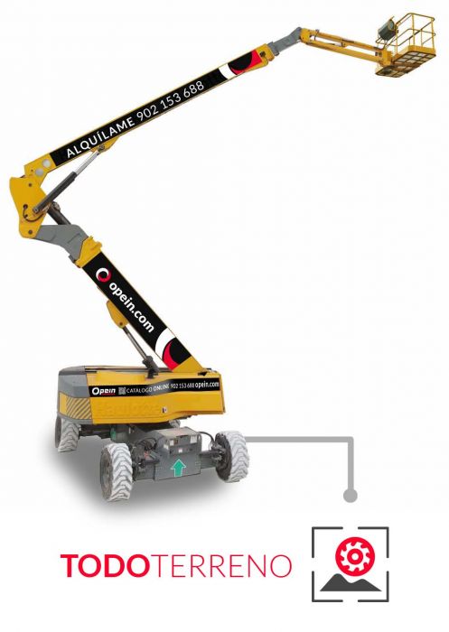 Opein | Alquiler y venta de plataforma elevadora articulada todoterreno diésel Haulotte ha32rtj pro de 32 metros 250kg en Canarias y Madrid.