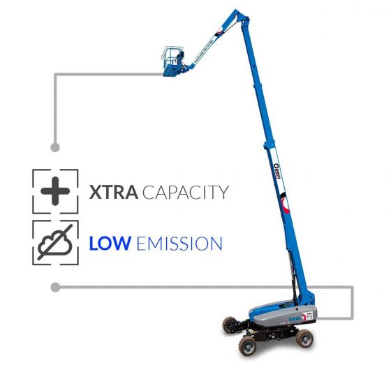 Opein | Alquiler y venta de plataforma telescópica todoterreno diésel Genie SX 135 XC 43m 450kg en Canarias, Madrid y Marruecos.