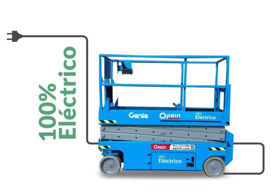 Opein | Alquiler y venta de elevador de tijera eléctrica Genie gs2.032 de 8 metros interior-exterior 363kg en Madrid, Canarias y Marruecos.