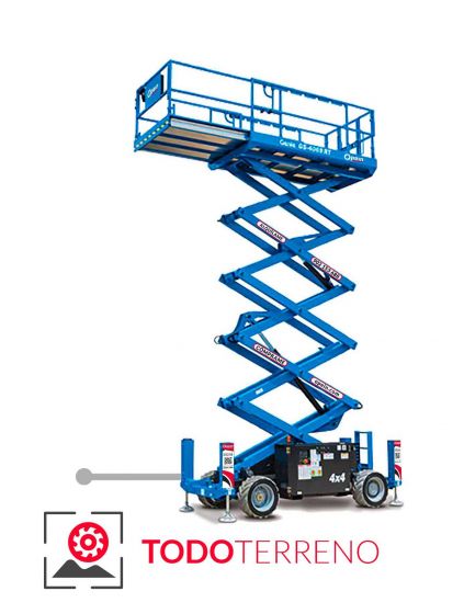 Opein | Alquiler y venta de elevador de tijera todoterreno diésel Genie gs-4.069rt de 14 metros 363kg en Madrid, Canarias y Marruecos.