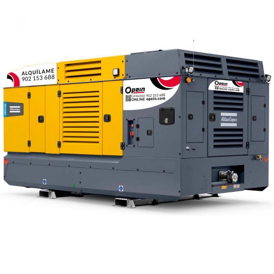 Opein | Alquiler y venta de compresor de aire diésel monofásico Atlas Copco xavs 448 eco, 660 litros, 20 bar y con ruedas en Canarias, Madrid y Marruecos.