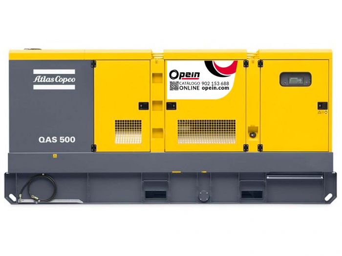 Opein | Alquiler y venta de grupo electrógeno diésel Atlas Copco Qas 500 kva, motor Perkins de bajo consumo e insonorizado en Canarias, Madrid y Marruecos.