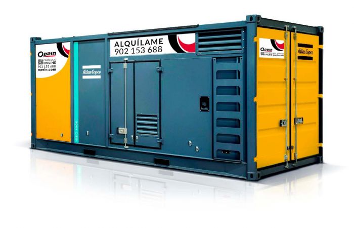 Opein | Alquiler y venta de grupo electrógeno diésel Atlas Copco Qec 1000-1100 kva, motor Scania de bajo consumo e insonorizado en Canarias y Madrid.