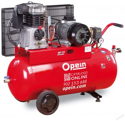 Opein | Alquiler y venta de compresor de aire eléctrico monofásico, 100 litros, hasta 10 bar y 230v en Canarias, Madrid y Marruecos.