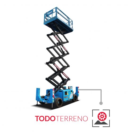 Opein | Alquiler y venta de elevador de tijera todoterreno sinoboom 3369rd de 12 metros 450kg en Madrid, Canarias y Marruecos.