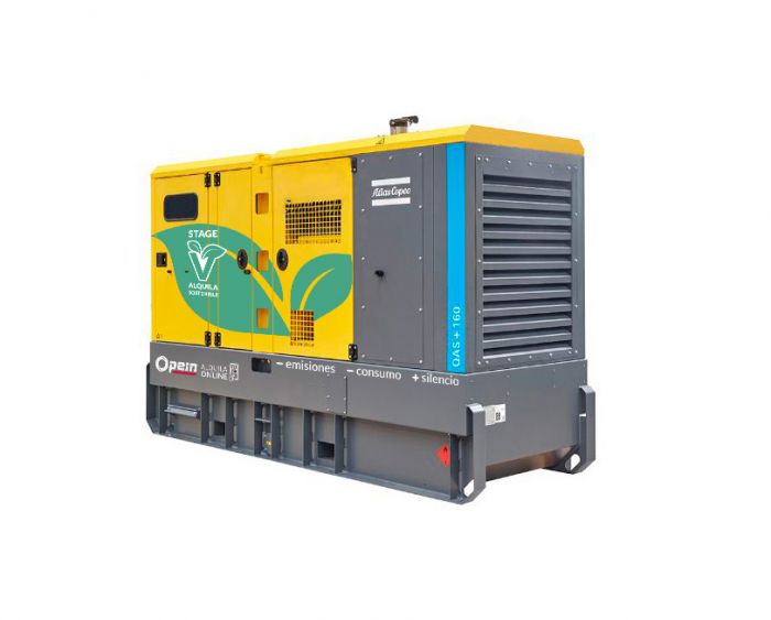 Opein | Alquiler y venta de grupo electrógeno diésel Atlas Copco Qas 160 kva, motor FPT de bajo consumo e insonorizado en Canarias, Madrid y Marruecos.
