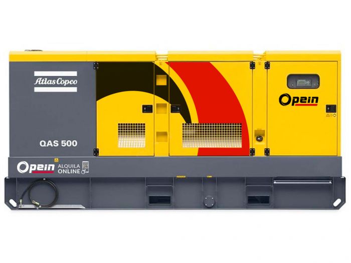 Opein | Alquiler y venta de grupo electrógeno diésel Atlas Copco Qas 500 kva, motor Perkins de bajo consumo e insonorizado en Canarias, Madrid y Marruecos.
