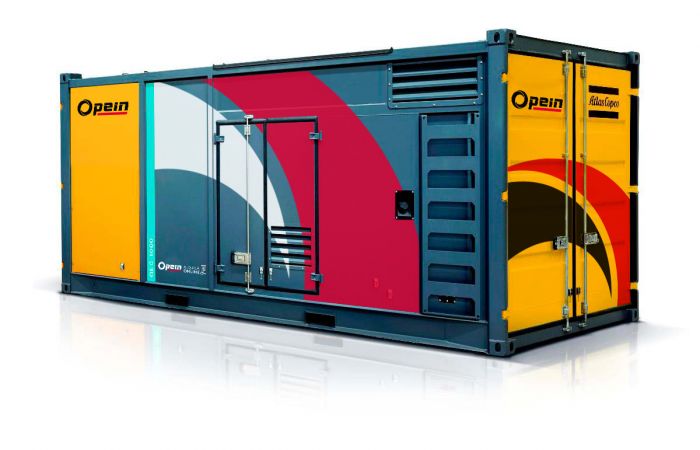 Opein | Alquiler y venta de grupo electrógeno diésel Atlas Copco Qec 1250-1400 kva, motor Volvo bajo consumo e insonorizado en Canarias y Madrid.