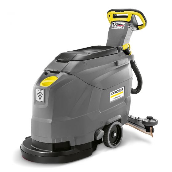 Opein | Alquiler y venta de fregadora Karcher (persona de pie en máquina) 40cm y batería de 230v en Canarias, Madrid y Marruecos.