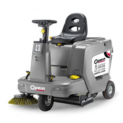 Opein | Alquiler y venta de barredora eléctrica (con persona sentada en máquina) Karcher, 24v, 90cm en Canarias, Madrid y Marruecos.