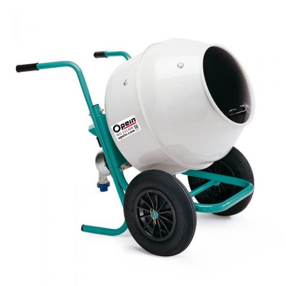 Opein | Alquiler y venta de hormigonera profesional eléctrica 140 litros tipo carretilla 230v en Canarias, Madrid y Marruecos.
