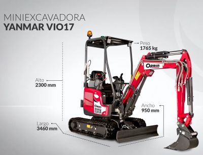 Opein | Alquiler y venta de mini-excavadora Yanmar VIO17 1,8T STV en Canarias, Madrid y Marruecos.